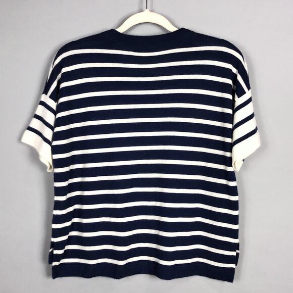 Madewell Cashmere Sweater Tee XS Loose Navy Blue Cream Striped Nautical Casual - Picture 2 of 6
